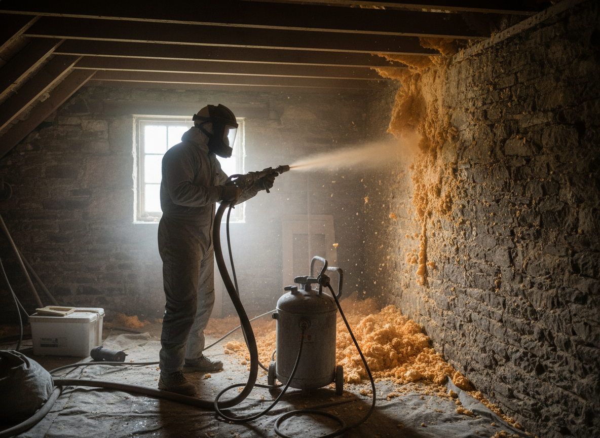 Sand Blasting Spray Foam Insulation Removal in Huddersfield, West Yorkshire